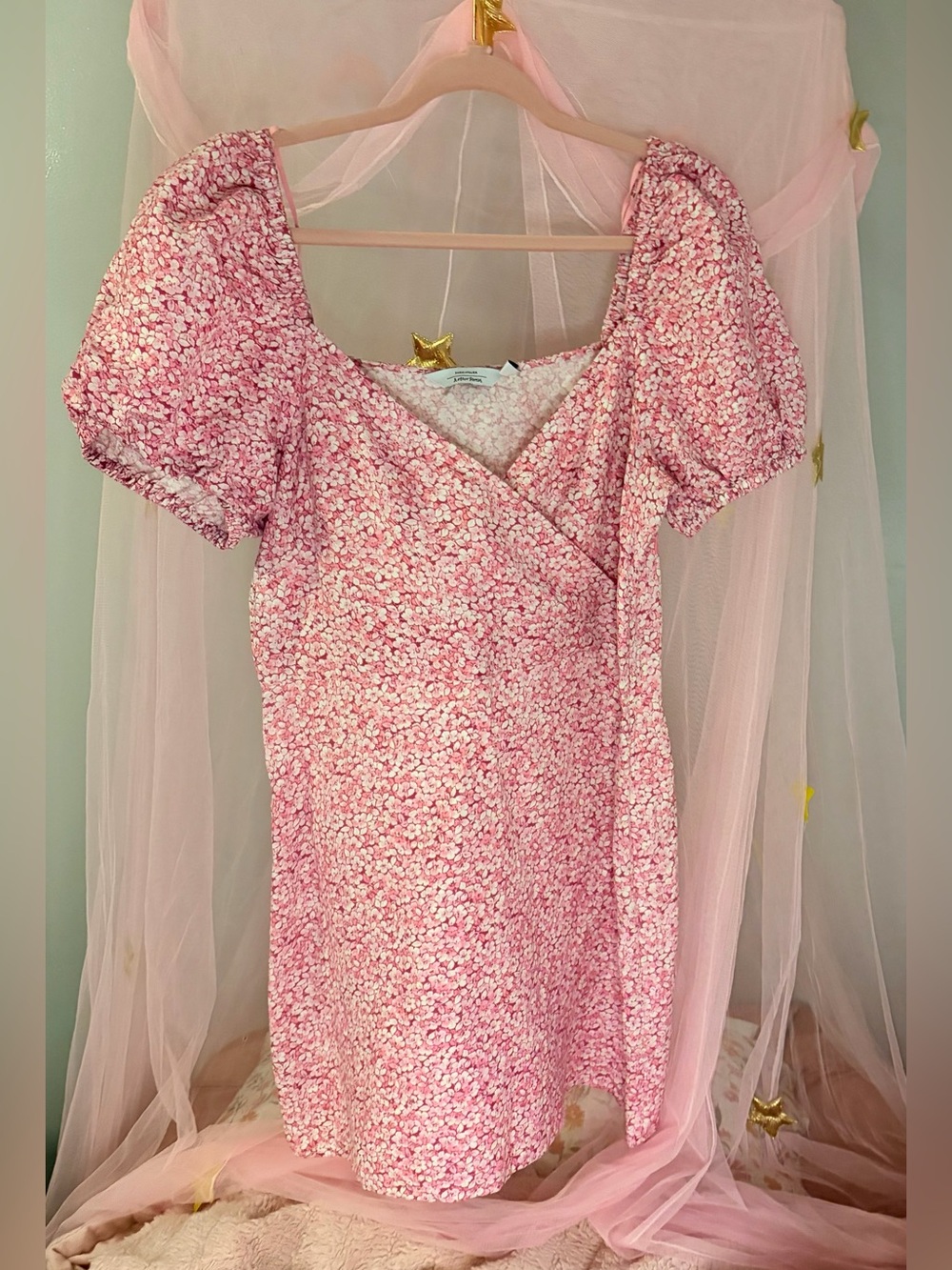& Other Stories Paris Atelier Pink Floral Puff Sleeve Mini Dress | Size 12 | GUC